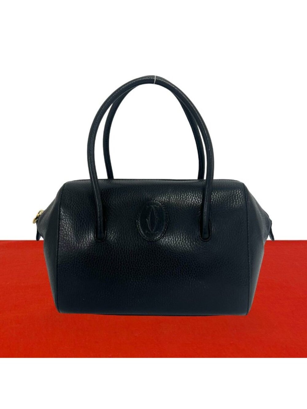 Cartier Vintage Must Line Logo Leather Mini Boston Bag Black